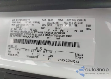 2019 Ford Transit-250 из США, поврежденный, VIN 1FTYR2YM7KKA09779